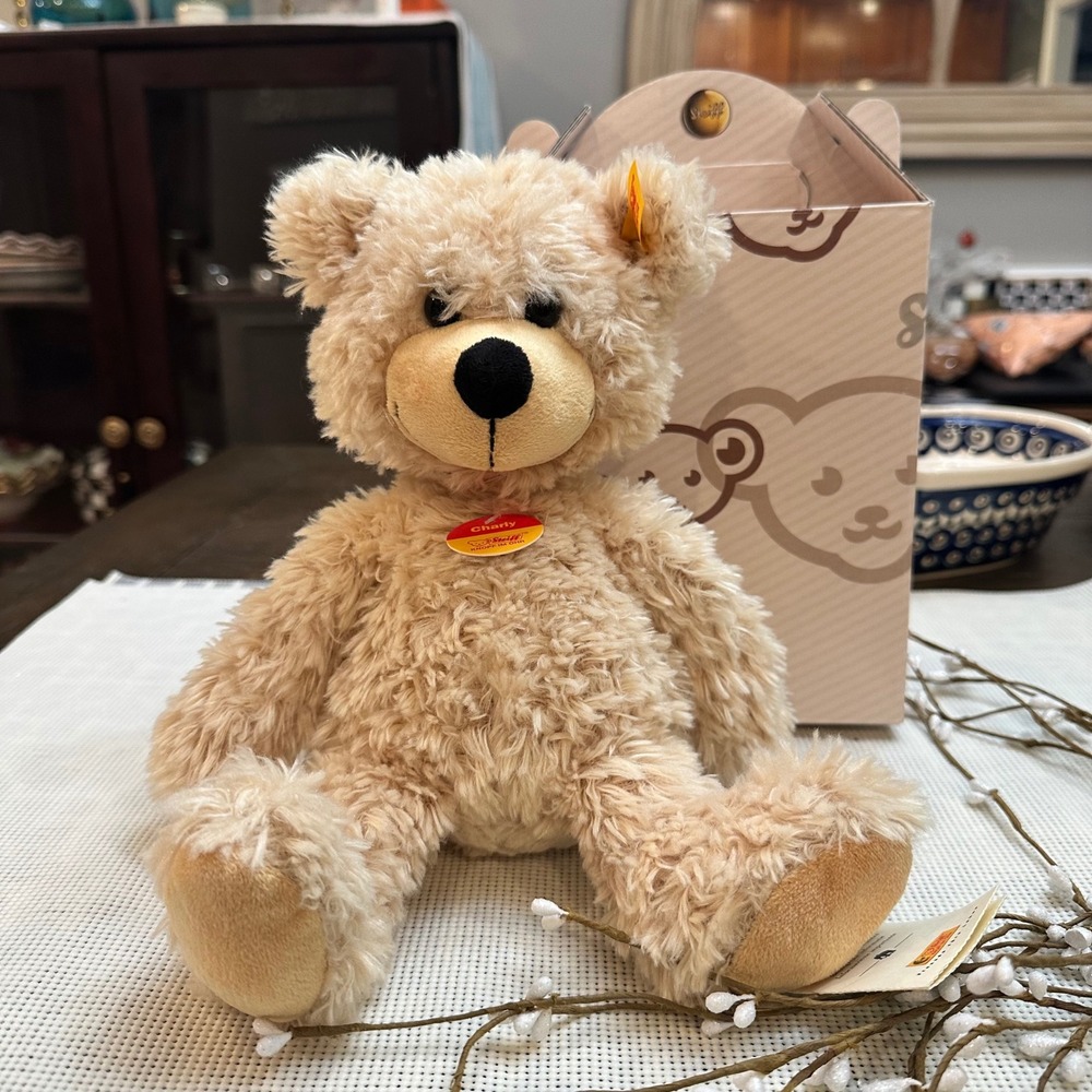 Steiff Charly Classic Teddy Bear in Beige Plush Dangling Y2K in Box 11"‎